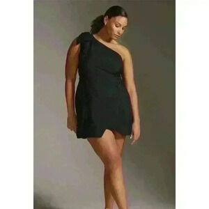 NWT Maeve Anthropologie Black One Shoulder Mini Dress. Size 10